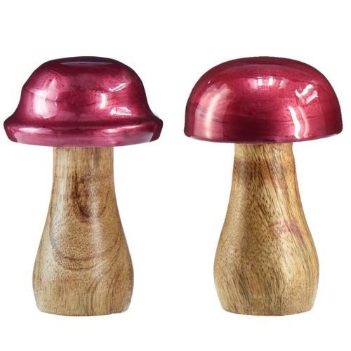 Houten champignons decoratieve champignons hout rood glans Ø6cm H10cm 2st