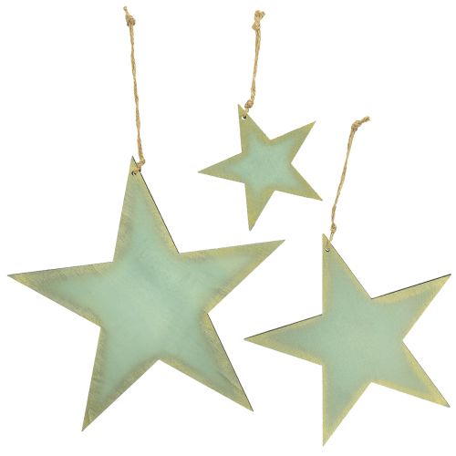 Houten sterren voor het ophangen van raamdecoratie mint goud 12/20/26cm set van 3