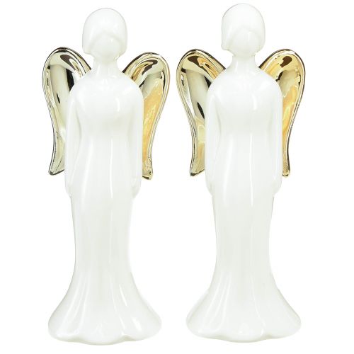 Engelenfiguren keramiek engel wit goud 6cmx5cmx15cm 2st