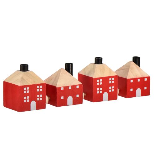 Kaarsenhouder houten decoratief houten huis rode en witte slinger 23cm