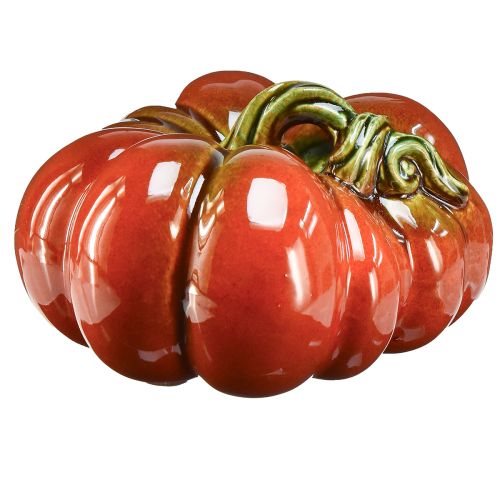 Glanzende keramische pompoen in helder roodoranje met groene steel - 21,5 cm - ideale herfstdecoratie
