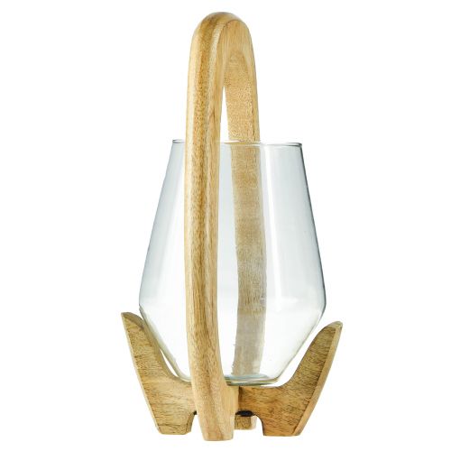Artikel Lantaarn hout glazen lantaarn decoratief mangohout naturel Ø14cm H26cm