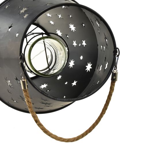 Artikel Hangende metalen lantaarn in antraciet met sterren - Ø18,5 cm, hoogte 50 cm - Elegante buiten- en binnenverlichting