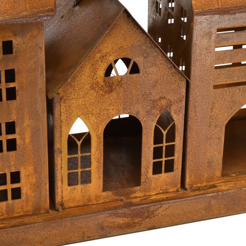 Artikel Vintage metalen lichthuisjes in roest design – 80x15x35 cm – sfeervolle kerstversiering