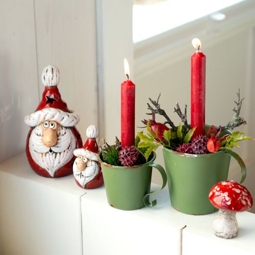 Schattige kerstmanfiguur van keramiek, rood en wit, 10 cm - set van 4, perfecte kerstdecoratie