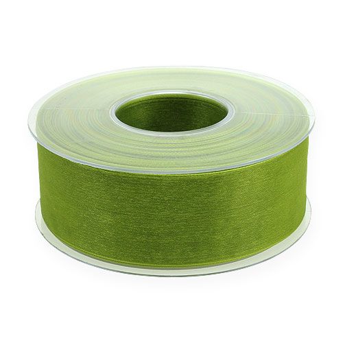 Artikel Organza lint groen cadeaulint geweven rand olijfgroen 40mm 50m