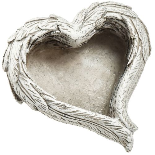 Plant hart veren gegoten steen hart grijs wit 13×12×6cm 2st