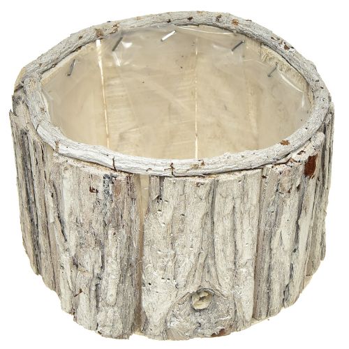 Artikel Plantenbak hout ronde schors naturel wit 26/18cm set van 2 stuks