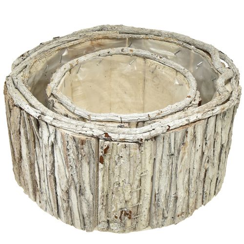 Artikel Plantenbak hout ronde schors naturel wit 26/18cm set van 2 stuks