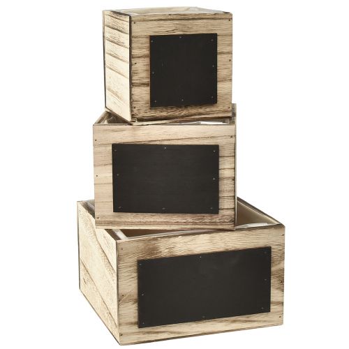 Rustieke set van 3 houten kisten met krijtbordoppervlakken - naturel en zwart, verschillende maten - veelzijdige organisatorische oplossing