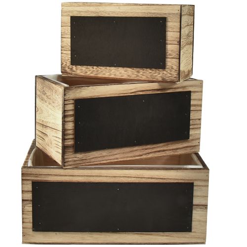 Decoratieve houten kisten met schoolbordoppervlak in een set van 3 - naturel en zwart, verschillende maten - praktische en stijlvolle opberger