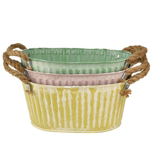 Plantenschaal ovale pot met handvat geel/groen/roze 27cm 3st