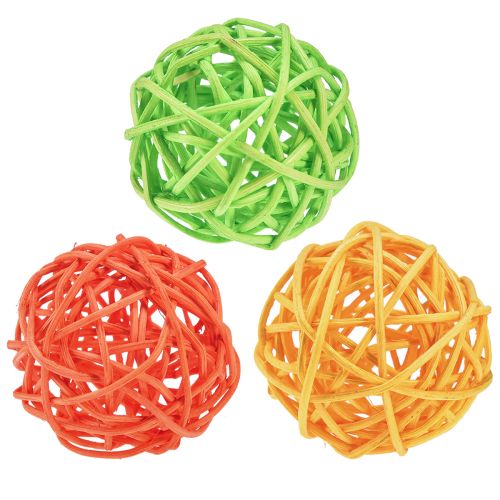 Floristik24 Rotan ballen tafeldecoratie rotan groen geel oranje assorti Ø5cm 24 st