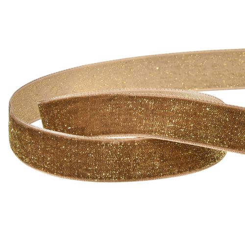 Artikel Fluweellint Glitter Bruin Goud – Glamoureus Kerstlint 20mm 10m
