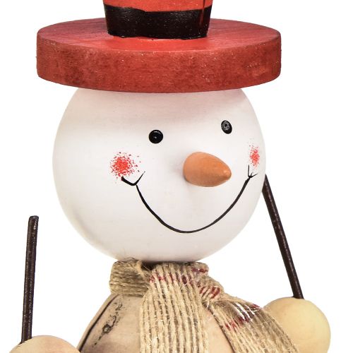 Artikel Sneeuwpop van hout decoratief figuur met hoed rood naturel H20,5cm