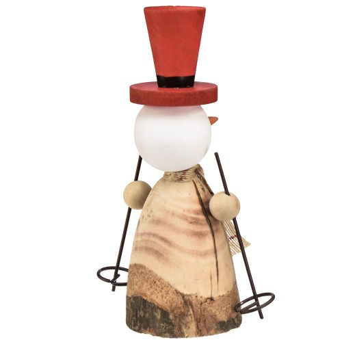 Artikel Sneeuwpop van hout decoratief figuur met hoed rood naturel H20,5cm