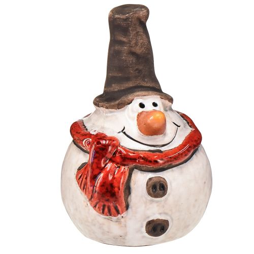 Sneeuwpopfiguur van keramiek, 8,4 cm, met hoge hoed en rode sjaal - set van 3, kerst- en winterdecoratie
