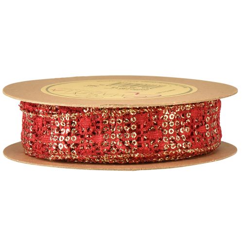 Artikel Kanten lint met glitter rood goud decoratief lint stof 25mm 15m