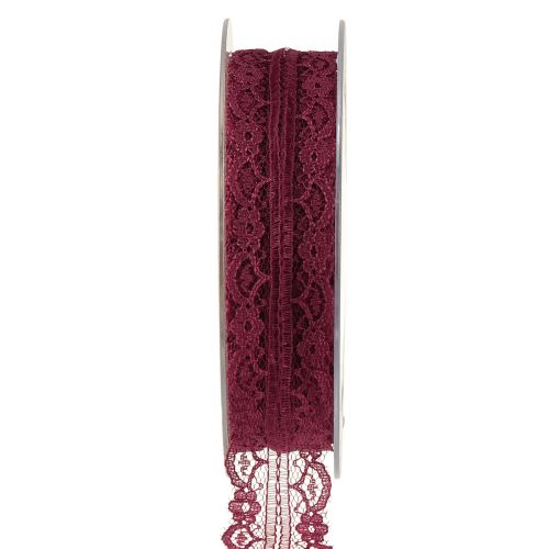 Floristik24 Kanten lint met bloemen decoratief lint Bordeaux B25mm L25m