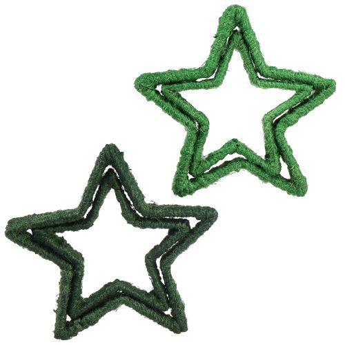 Artikel Ster om op te staan Kerstdecoratie jute groen 13/18cm 4st