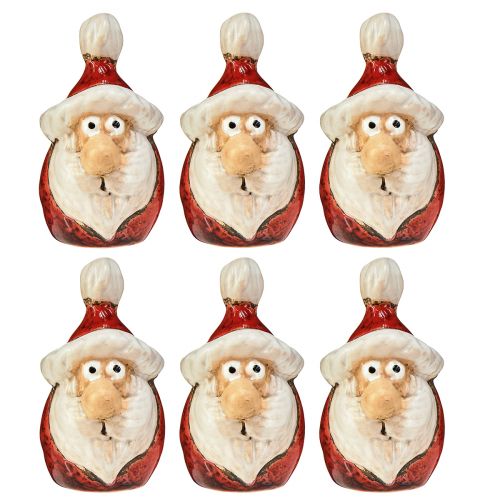 Artikel Kerstmanfiguur van keramiek, rood, 7 cm – Feestelijke kerstversiering – 6 st