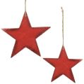Floristik24 Houten sterren om op te hangen 16.5cm / 20cm rood 6st