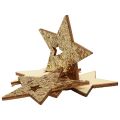 Floristik24 Strooidecoratie Kerst houten sterren naturel goud glitter 5cm 72st
