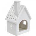 Floristik24 Windlicht huis keramiek licht huis Advent wit H14cm 2st