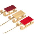 Floristik24 Houten slee miniatuur, rood-naturel, 4x8,5 cm, set van 6 - Kerstdecoratie