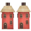 Floristik24 Kaarshouder huis hout rode stokkaarshouder H14,5cm 2st